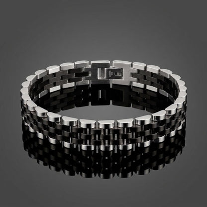 Presidential Link Bracelet – 316L Stainless Steel, 10mm | Black & Silver
