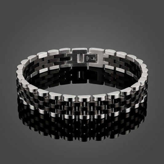 Presidential Link Bracelet – 316L Stainless Steel, 10mm | Black & Silver