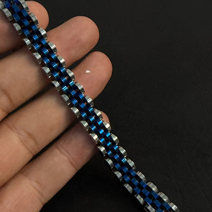 Presidential Link Bracelet – 316L Stainless Steel, 10mm | Blue & Silver
