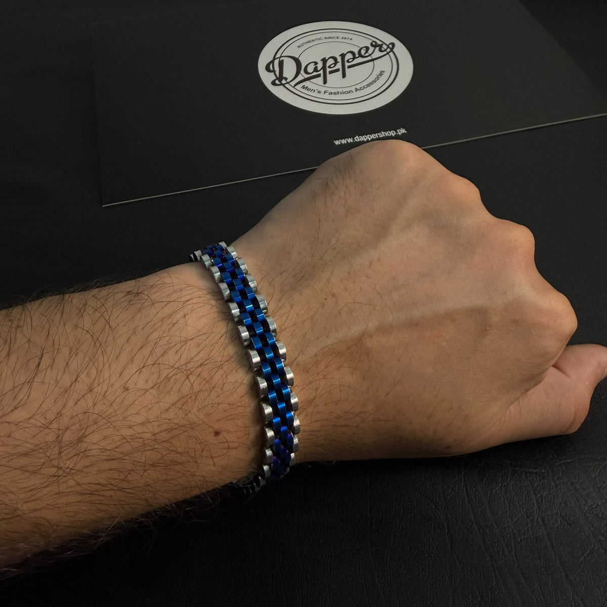 Presidential Link Bracelet – 316L Stainless Steel, 10mm | Blue & Silver