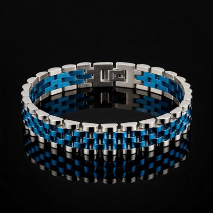 Presidential Link Bracelet – 316L Stainless Steel, 10mm | Blue & Silver
