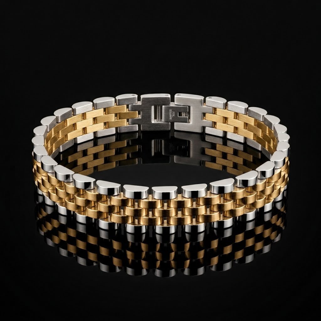 Presidential Link Bracelet – 316L Stainless Steel, 10mm | Golden & Silver