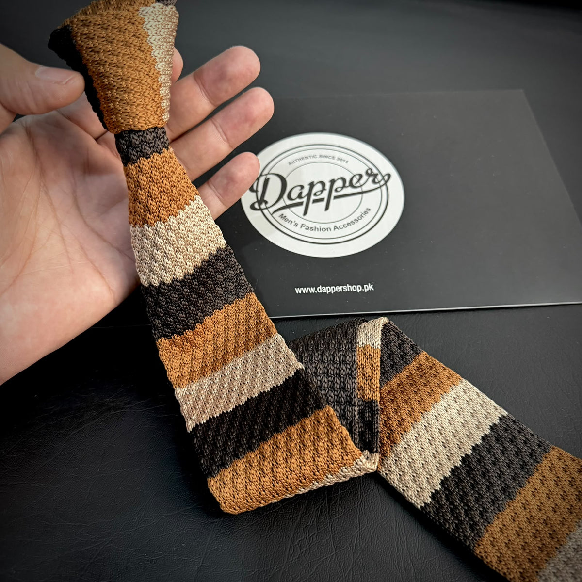 The Espresso Knitted Tie – Cream, Caramel & Dark Brown Chunky Textured Tie for Men