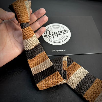 The Espresso Knitted Tie – Cream, Caramel & Dark Brown Chunky Textured Tie for Men