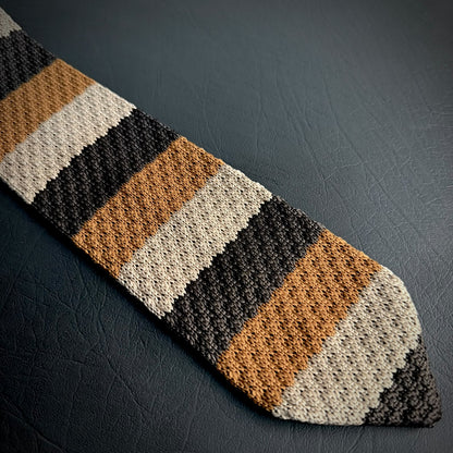 The Espresso Knitted Tie – Cream, Caramel & Dark Brown Chunky Textured Tie for Men