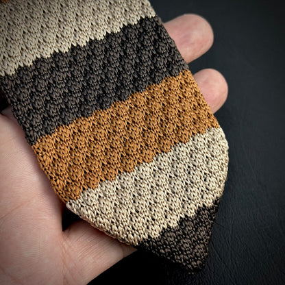 The Espresso Knitted Tie – Cream, Caramel & Dark Brown Chunky Textured Tie for Men