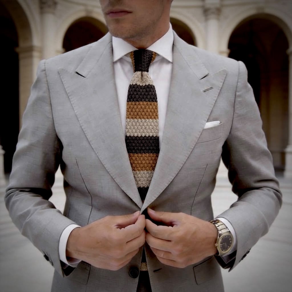 The Espresso Knitted Tie – Cream, Caramel & Dark Brown Chunky Textured Tie for Men