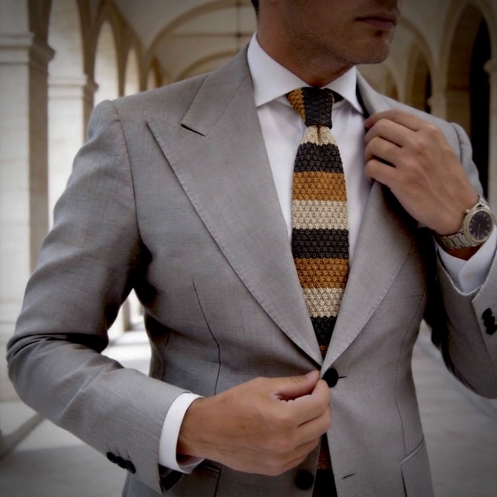 The Espresso Knitted Tie – Cream, Caramel & Dark Brown Chunky Textured Tie for Men