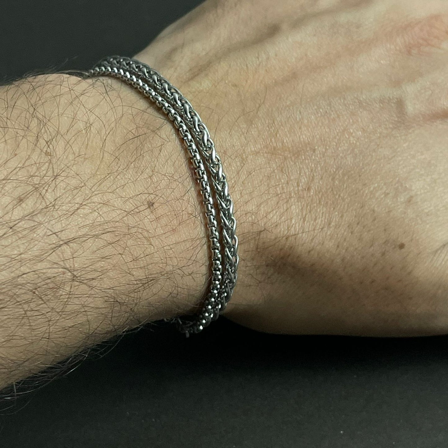 Double Chain Silver Bracelet For Men