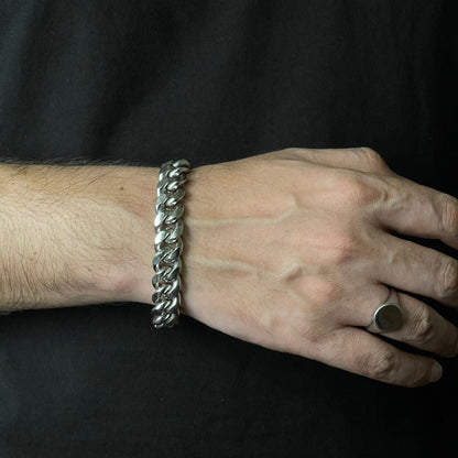 15mm Silver Stainless Steel Curb Link Chain Bracelet For Men