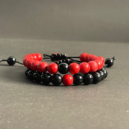 Red & Black Agate Energy Stone Rope Bracelets