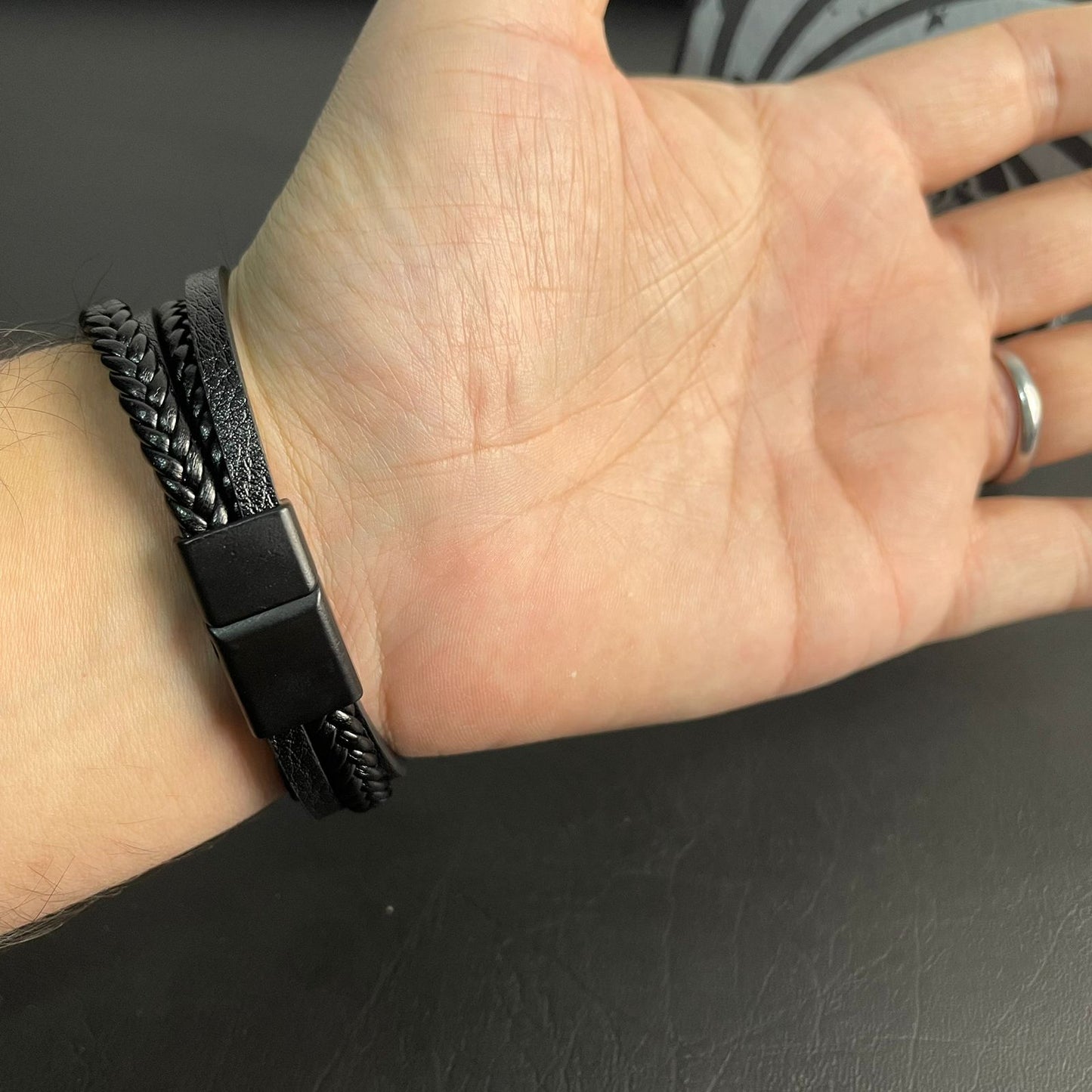 Black Layered Braided Bracelet For Men