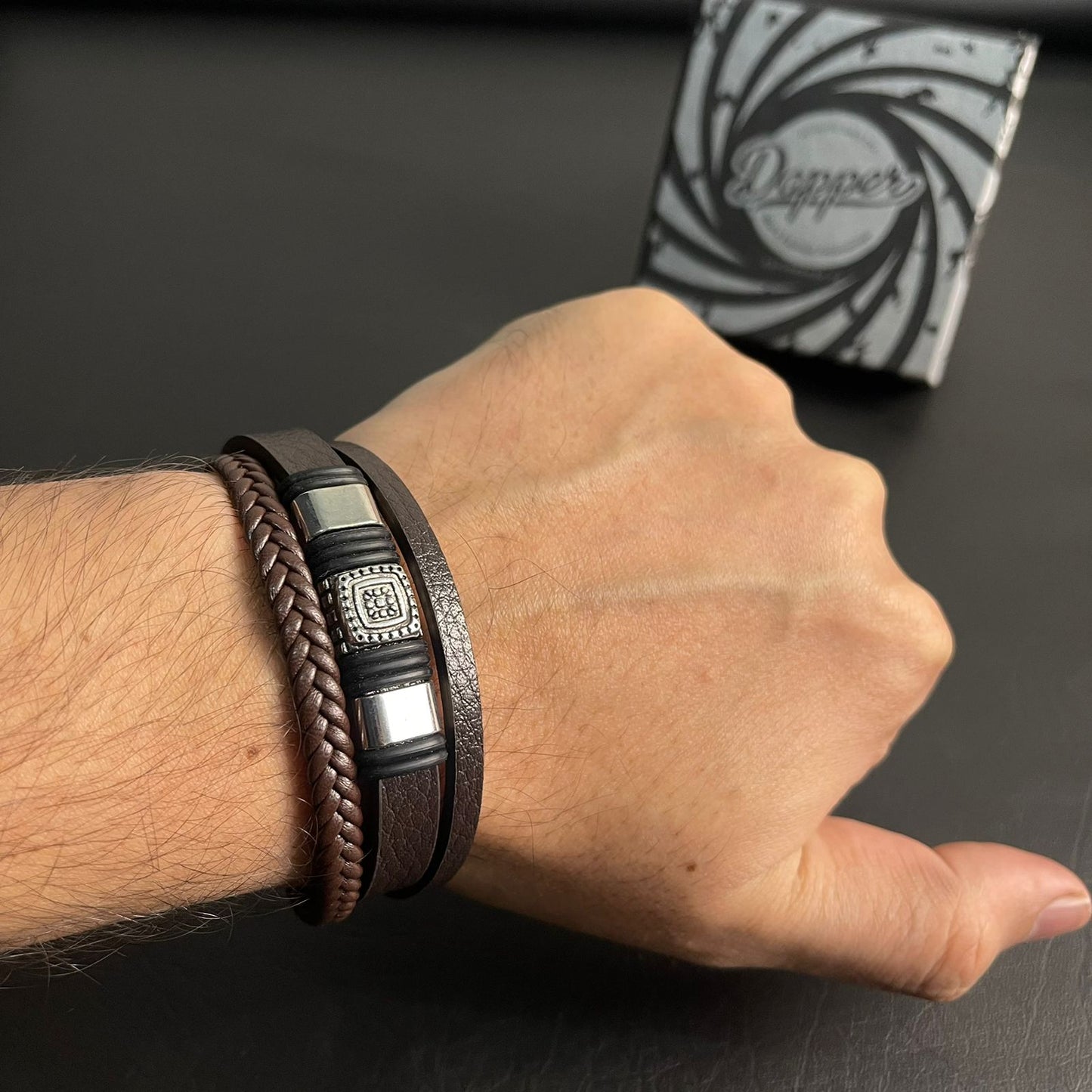 Brown Braided Crown Bracelet For Men