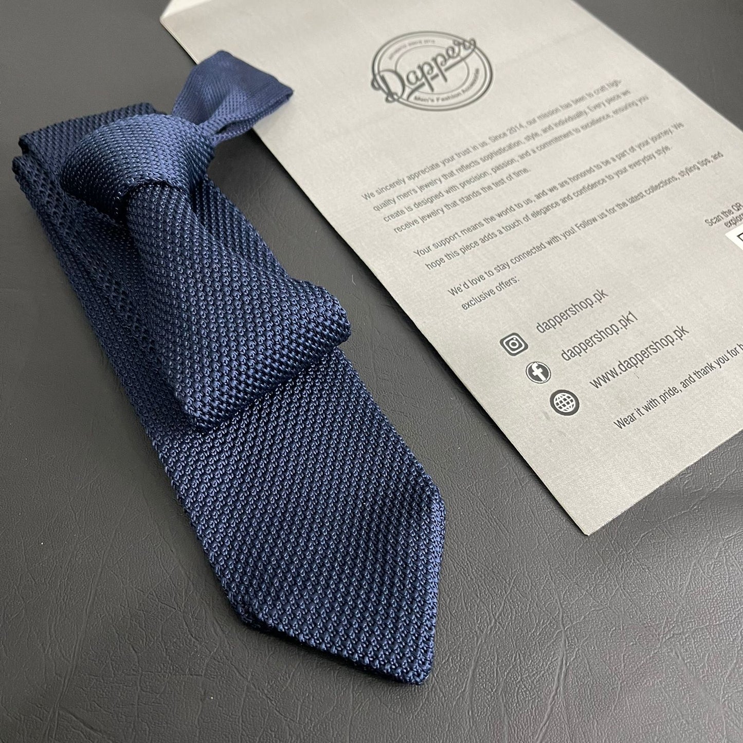 Premium Navy Blue Pointed Knitted Tie For Men