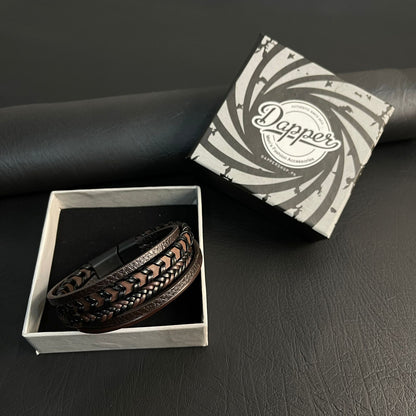 Brown Weaved Leather Bracelets For Men
