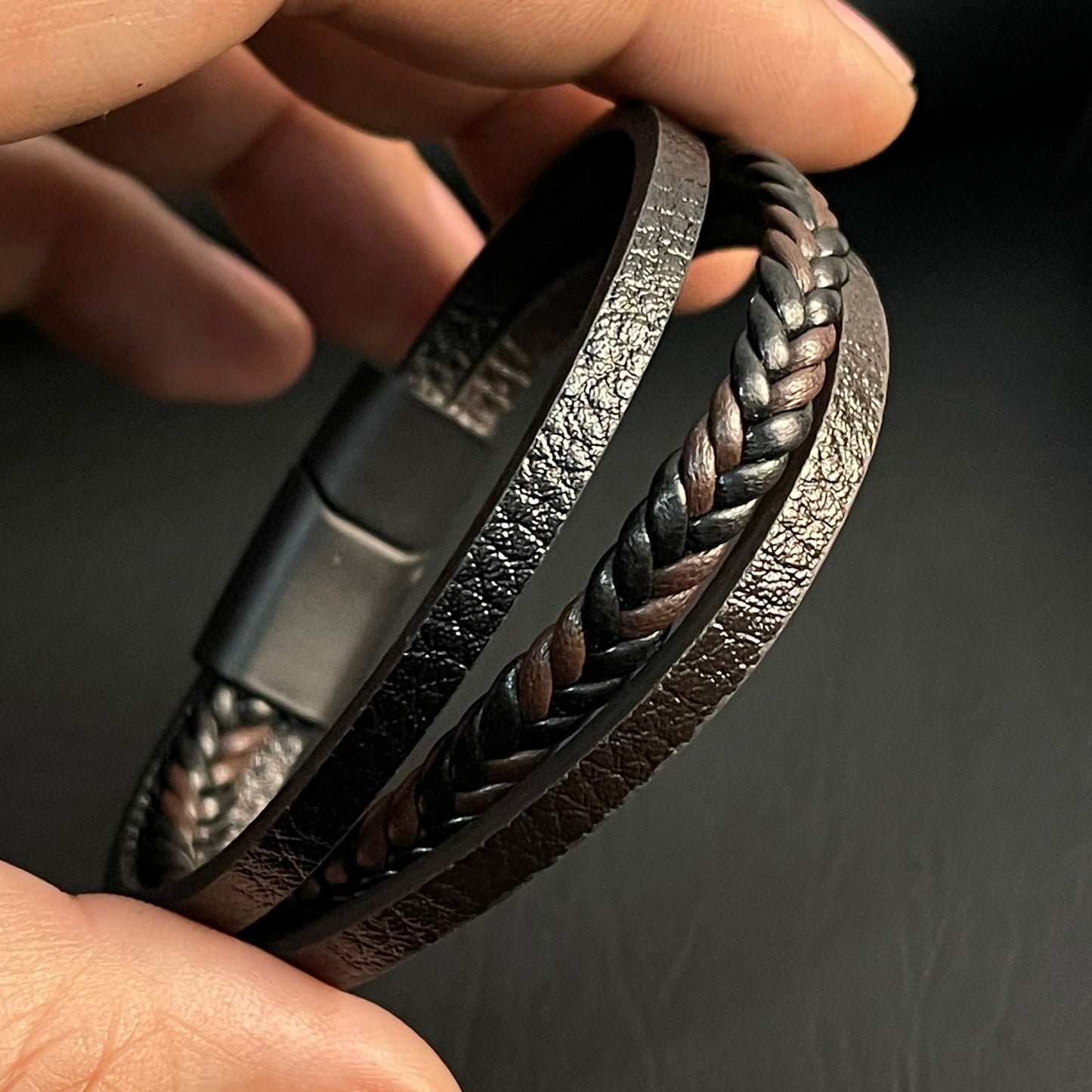 Sleek Tri-Layered Leather Bracelets For Men (Brown)