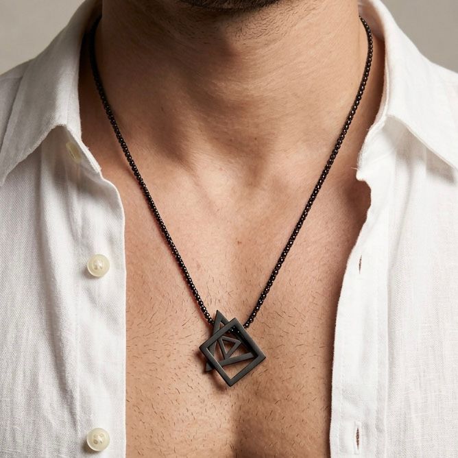 Geometric Black Pendant For Men