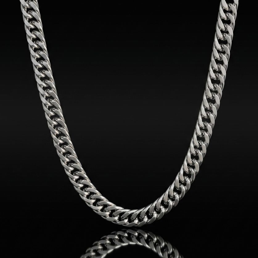 11mm Silver Cuban Link Neck Chain For Men