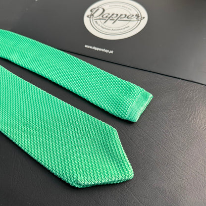 Premium Mint Green Pointed Knitted Tie For Men