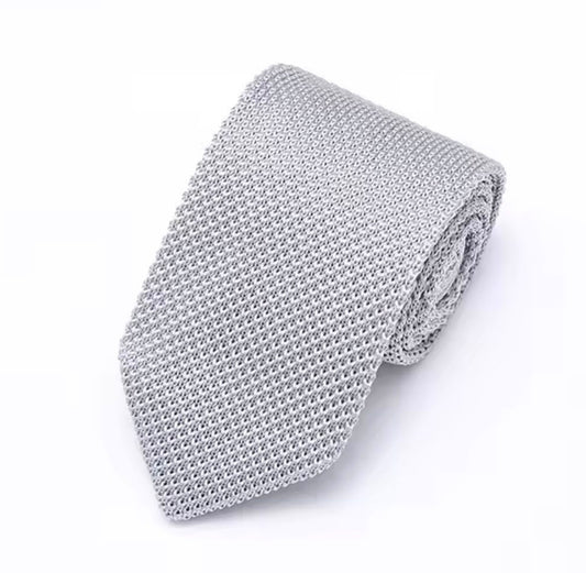Premium Silver Grey Pointed Knitted Tie For Men (Light Grey)