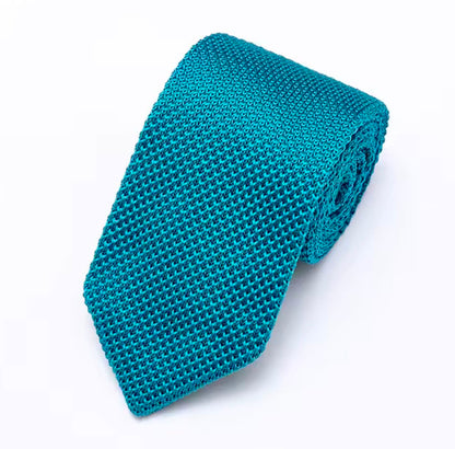 Premium Dark Turquoise Pointed Knitted Tie For Men (Teal Blue)