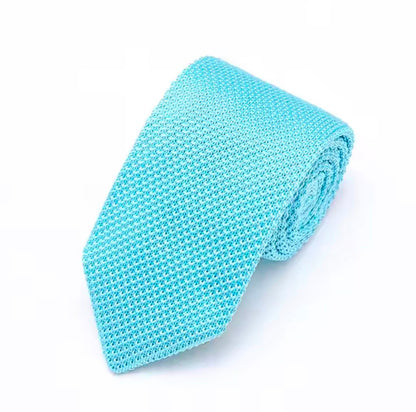Premium Cyan Pointed Knitted Tie For Men (Bright Light Blue)