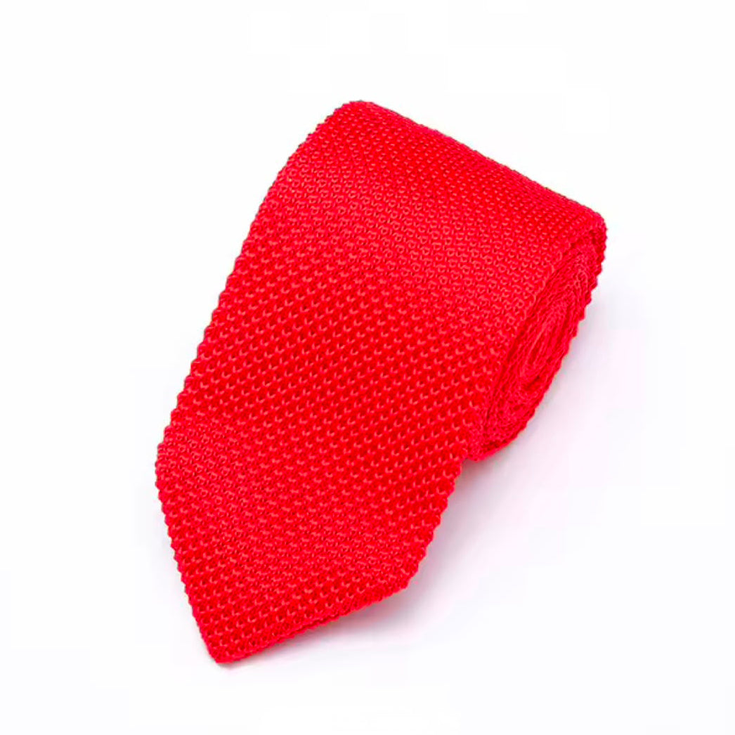 Premium Crimson Red Pointed Knitted Tie For Men (Bright Red)