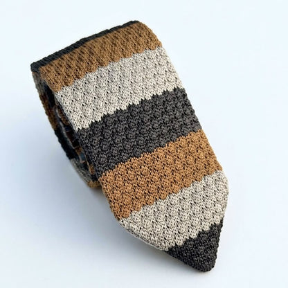 The Espresso Knitted Tie – Cream, Caramel & Dark Brown Chunky Textured Tie for Men
