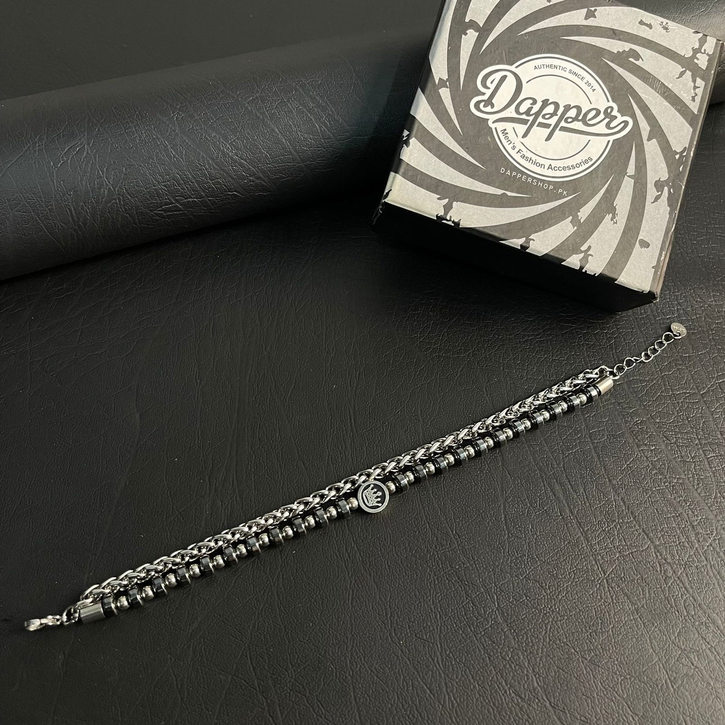 stainless steel crown double chain bracelet for men online in Pakistan