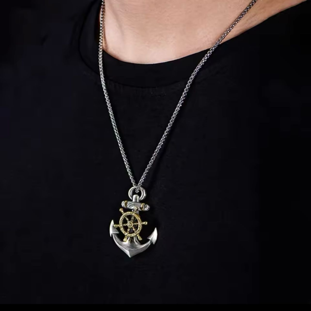 silver navy anchor pendant necklace for men online in Pakistan