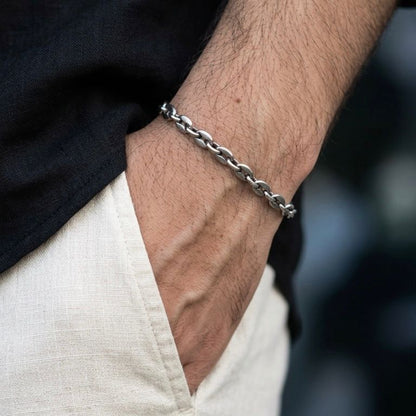 antique silver cofee beans link chain bracelet for men online in Pakistan
