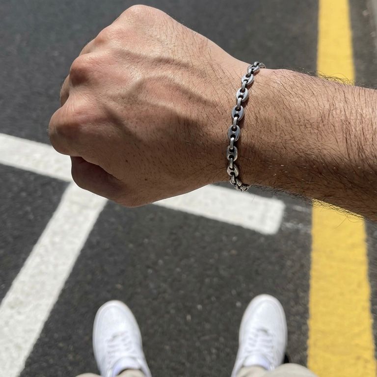 antique silver cofee beans link chain bracelet for men online in Pakistan