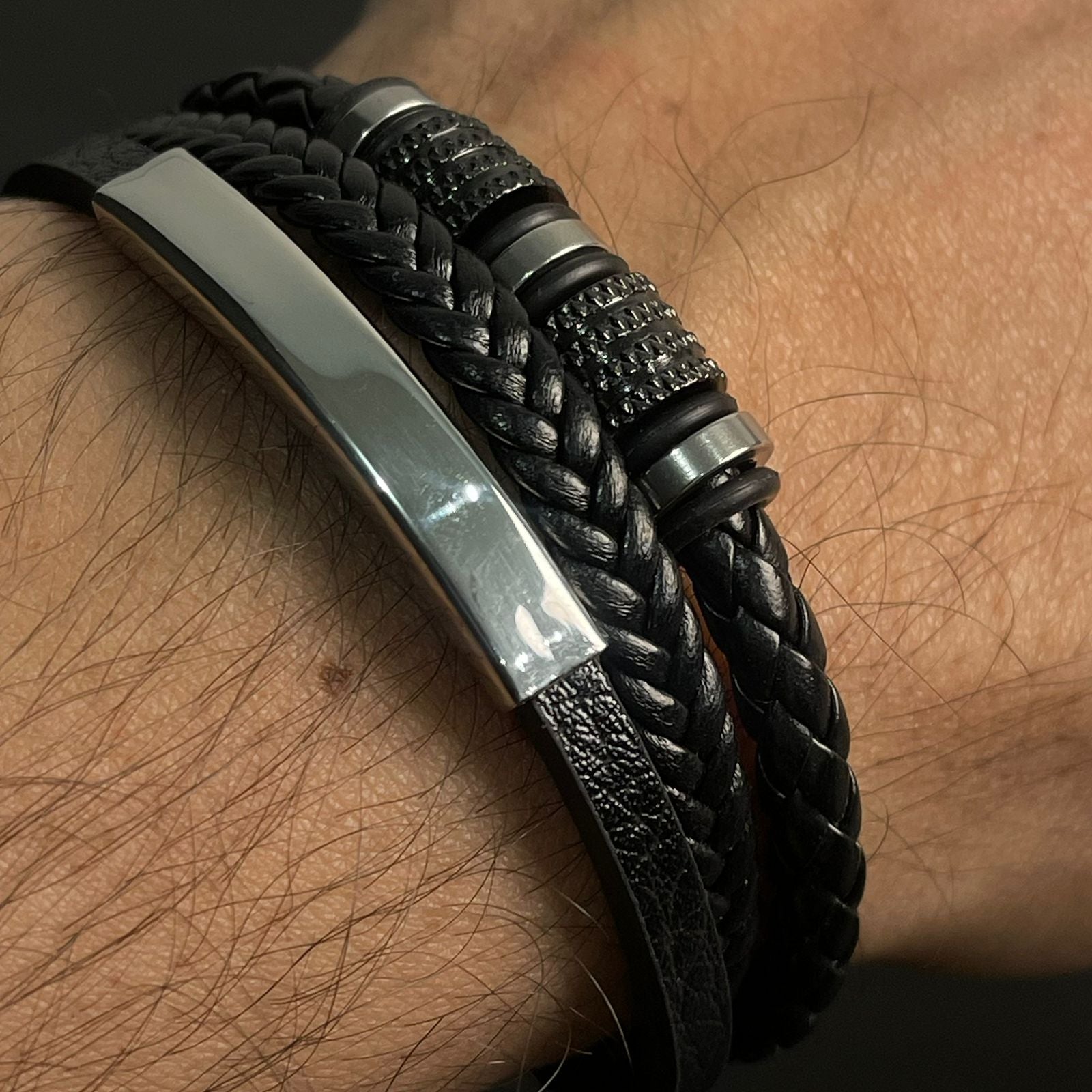 black braided leather bracelet for men In Pakistan