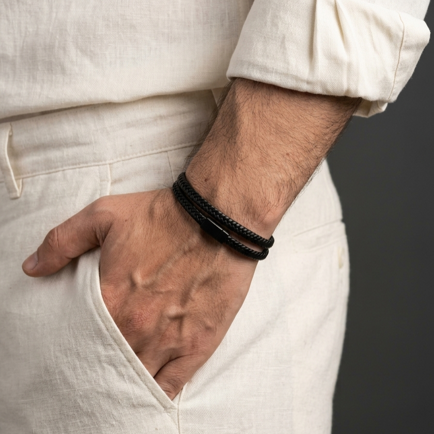 black braided leather bracelet for men in Pakistan
