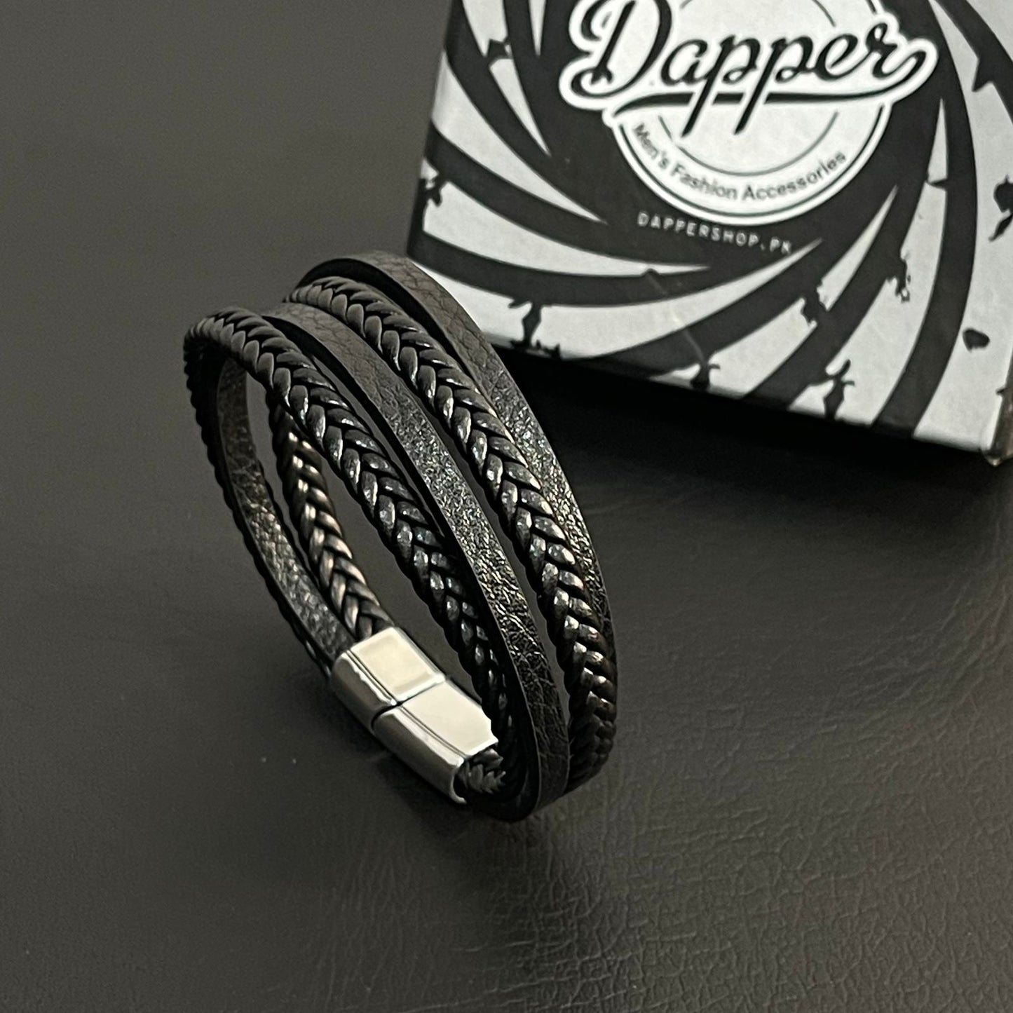 black braided leather bracelet for men online In Pakistan
