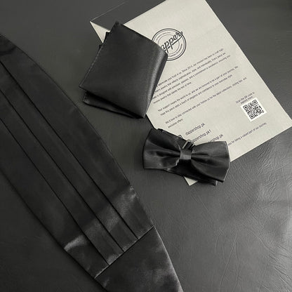 black cummerbund with bow tie and pocket square for tuxedo online in Pakistan
