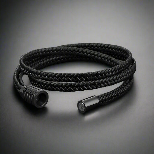 black genuine leather layered bracelet for men in Pakistan