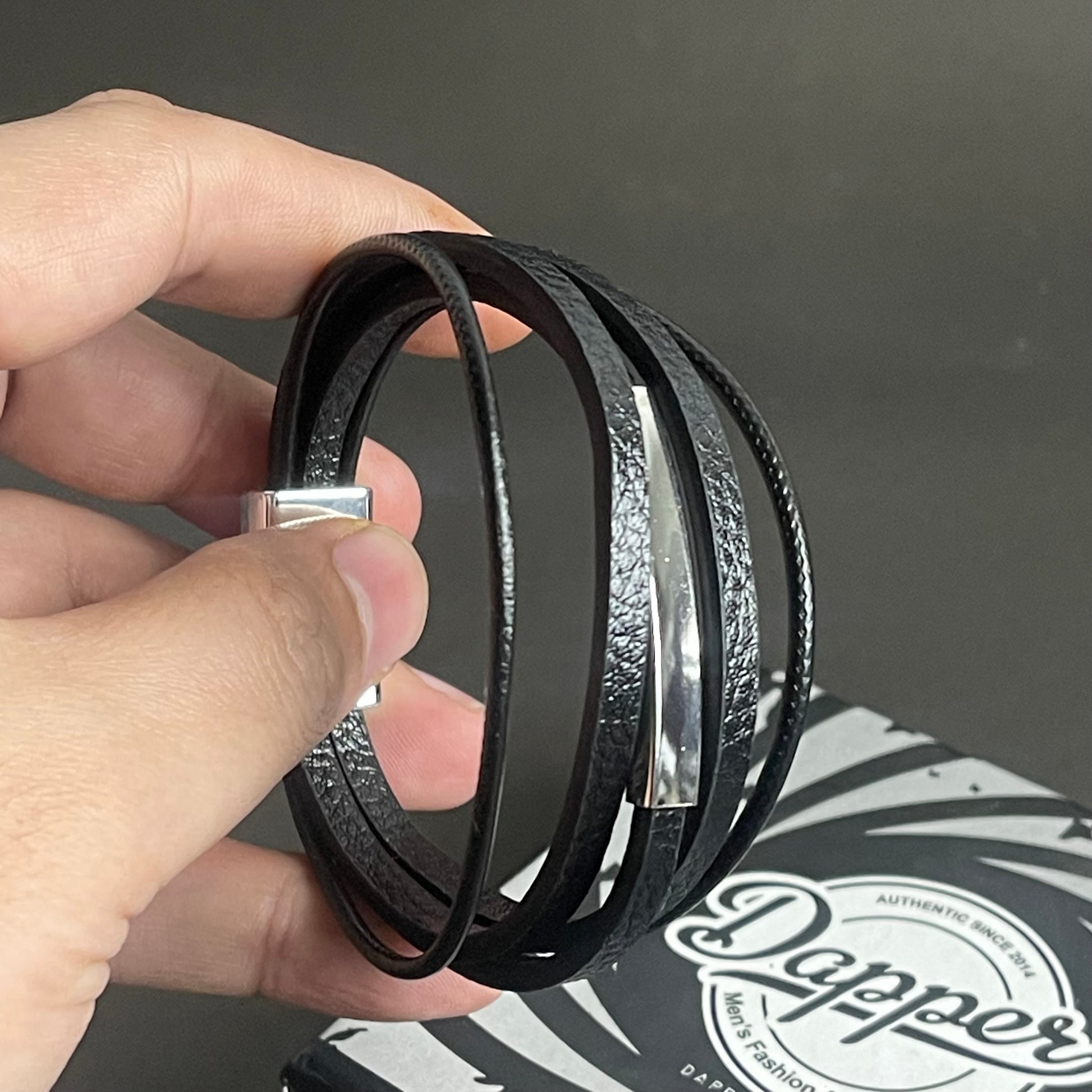 black real leather bracelet for men Online In Pakistan