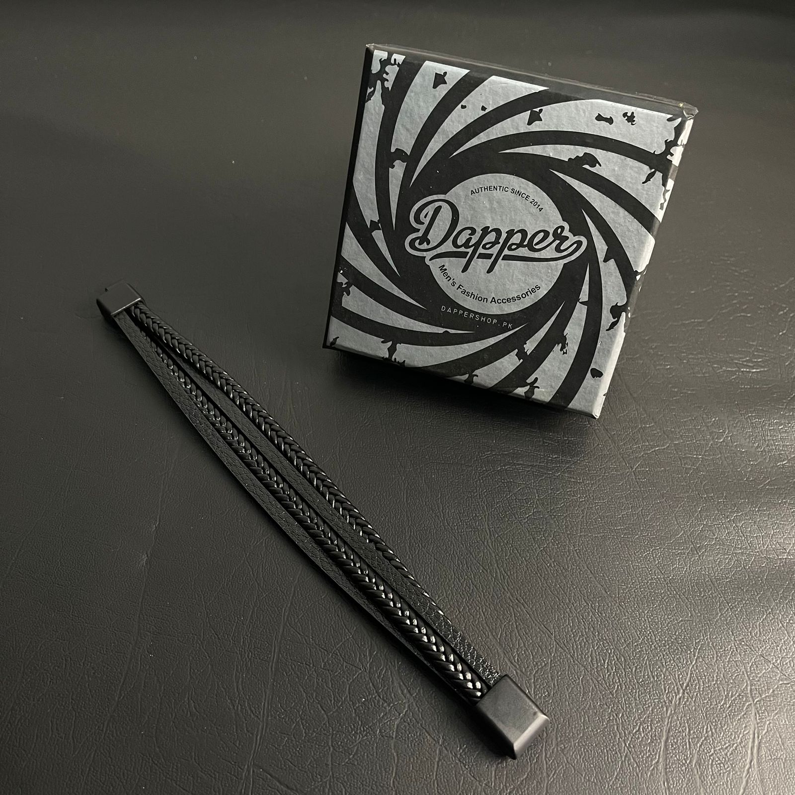 pure black leather bracelet for men In Pakistan