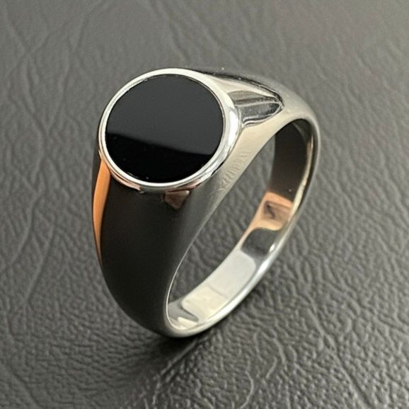 black onyx silver Turkish ring for men online in Pakistan