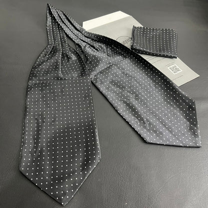black polka dots cravat ascot tie & pocket square set online in Pakistan