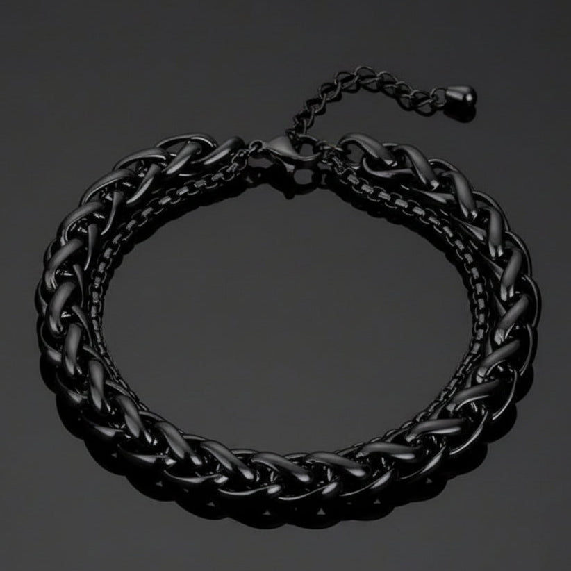black stainless steel double chain bracelet for men in Pakistan