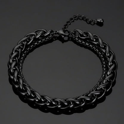 black stainless steel double chain bracelet for men in Pakistan
