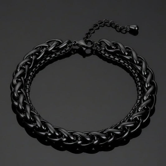 black stainless steel double chain bracelet for men in Pakistan