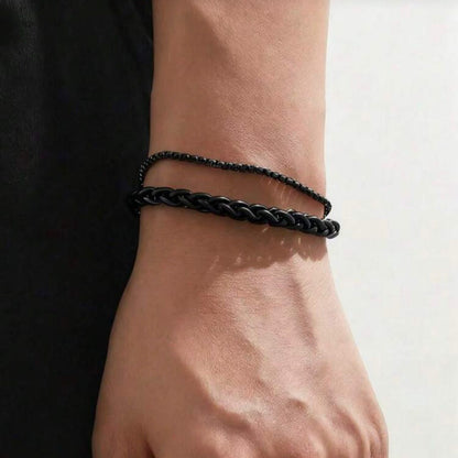 black stainless steel double chain bracelet for men in Pakistan