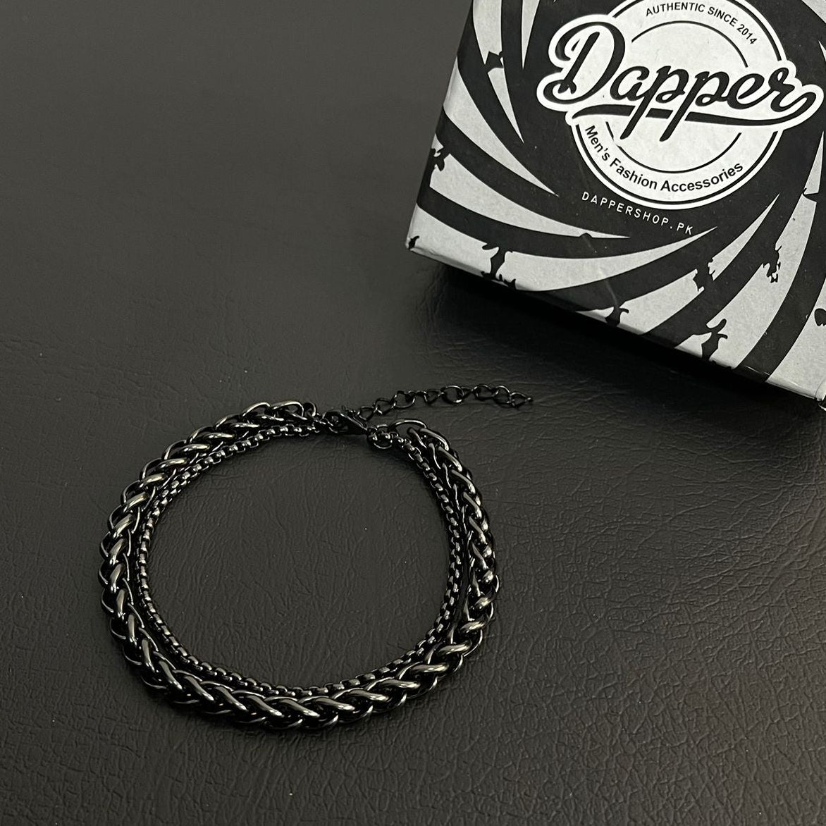black stainless steel double chain bracelet for men in Pakistan