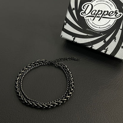 black stainless steel double chain bracelet for men in Pakistan