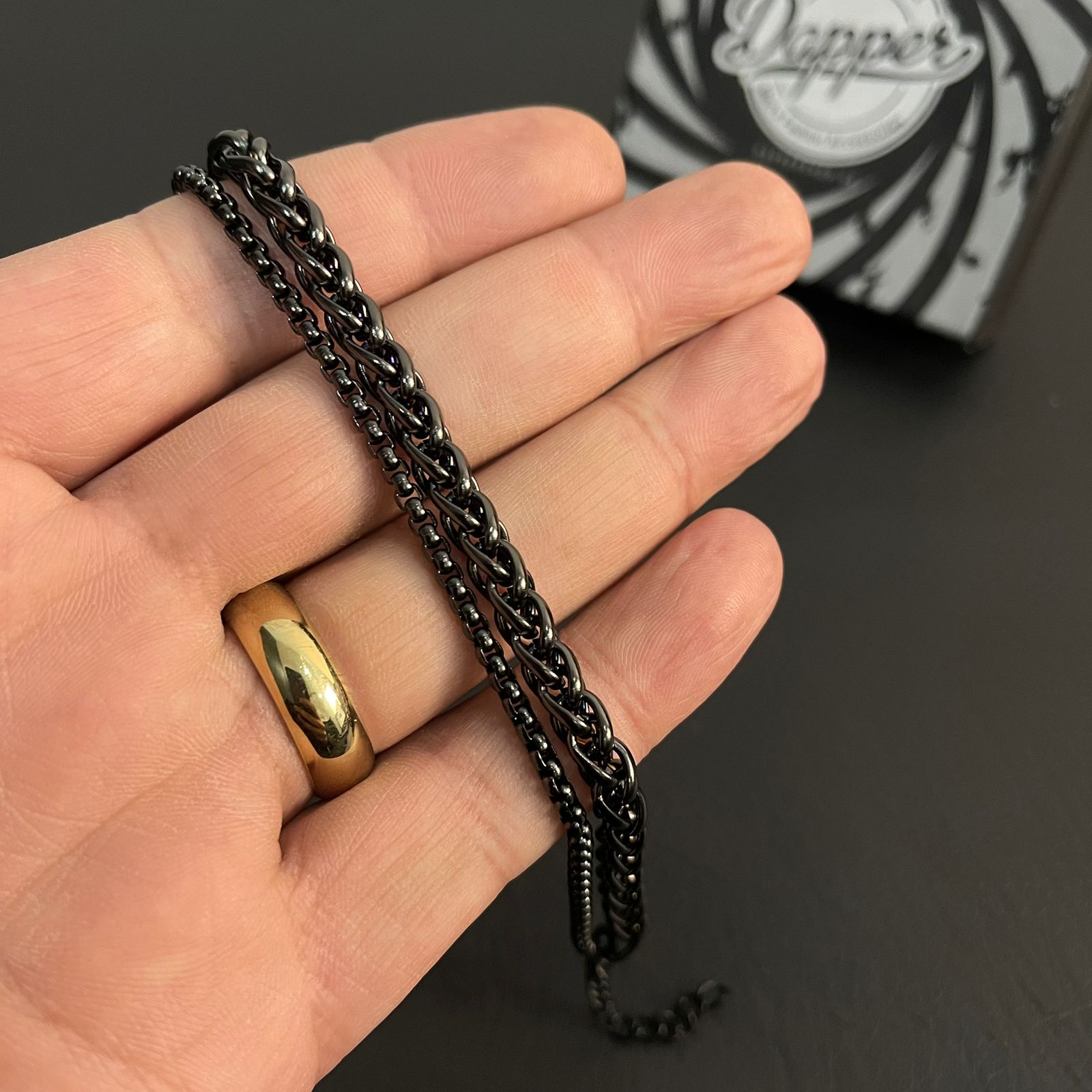 black stainless steel double chain bracelet for men in Pakistan