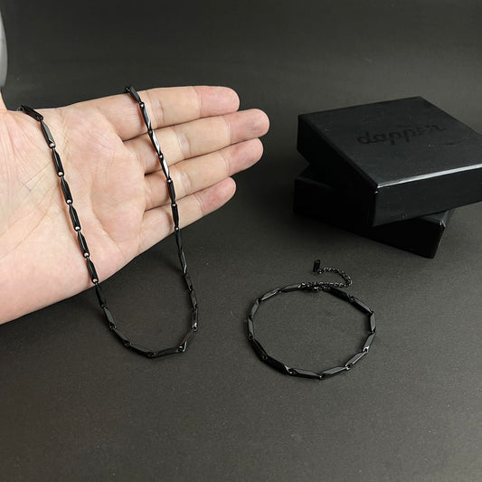 black steel neck chain and bracelet set for men online in Pakistan