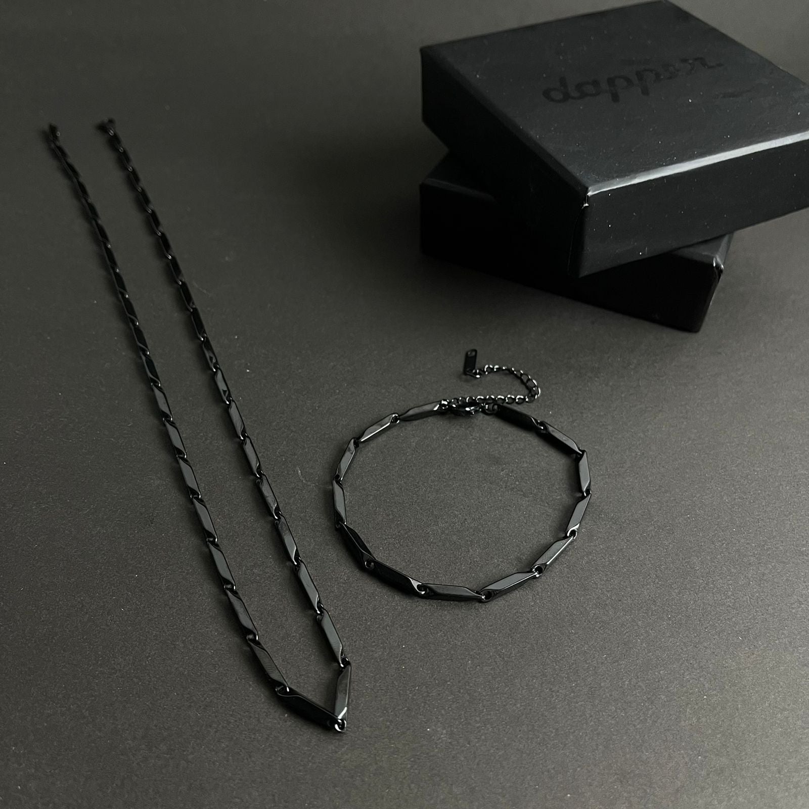 black steel neck chain and bracelet set for men online in Pakistan